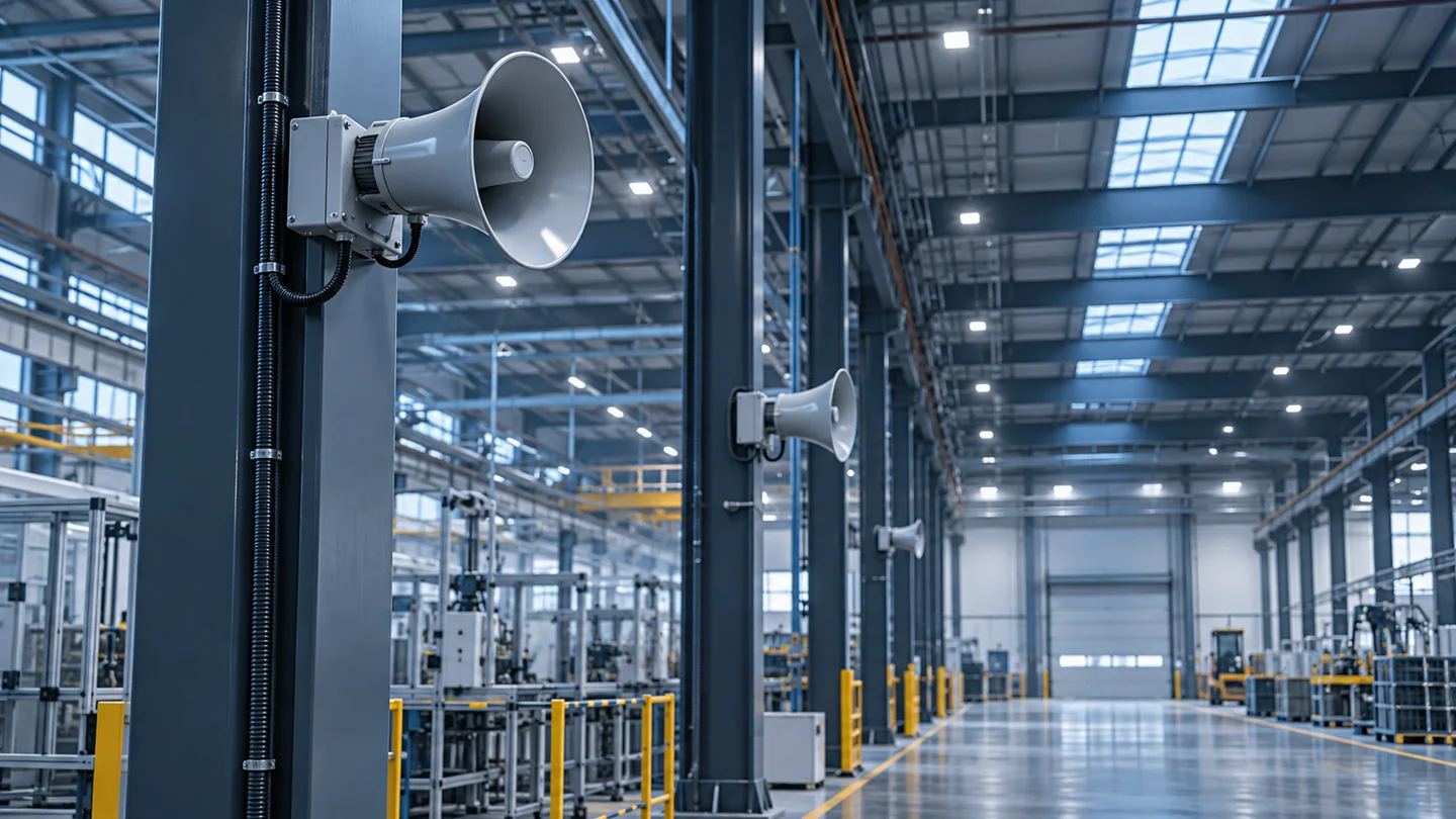 Industrial public address loudspeakers in a manufacturing environment