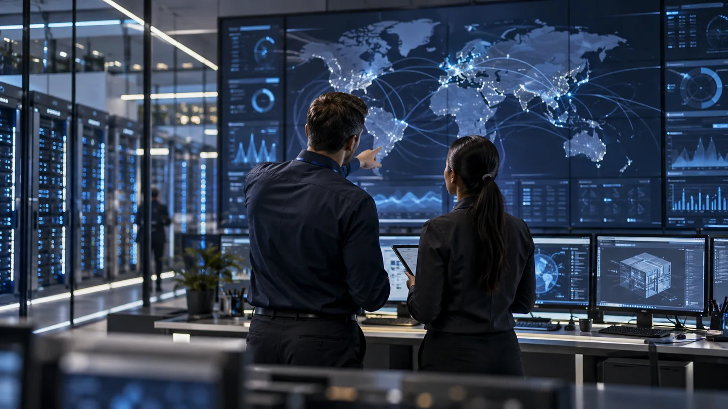 Technical specialists coordinating data center infrastructure