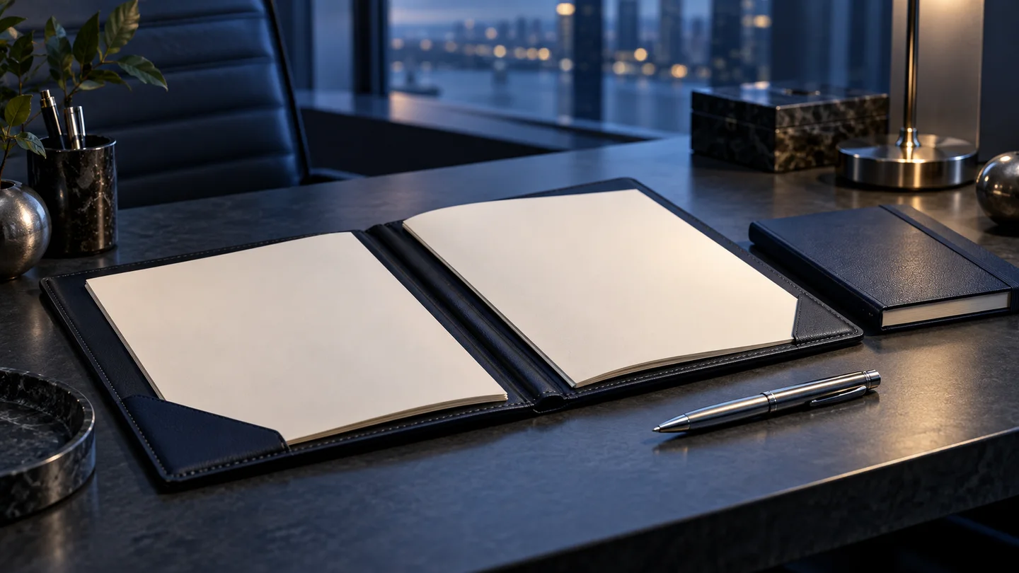 A document folio and pen for clear business agreements